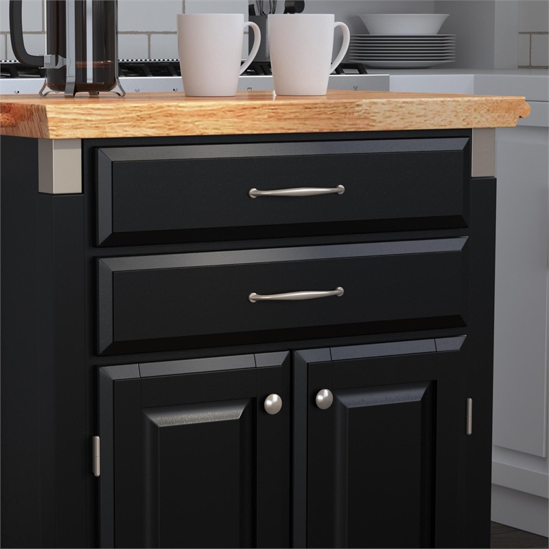 Homestyles Dolly Madison Engineered Wood Kitchen Cart in Black/Natural Maple Top