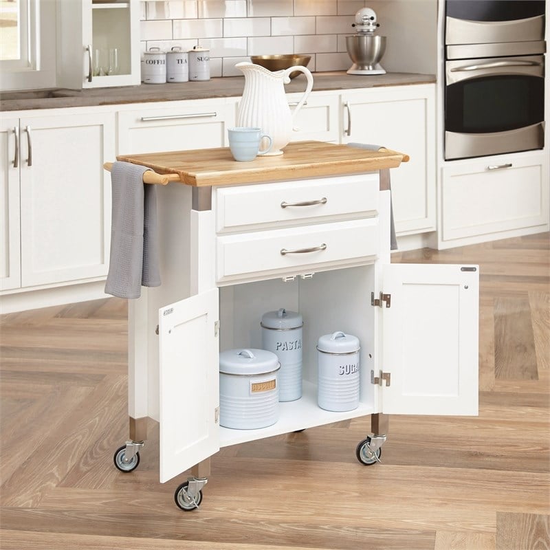 Homestyles Dolly Madison Wood Rolling Kitchen Cart in Off White