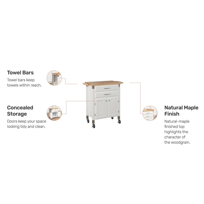 Homestyles Dolly Madison Wood Rolling Kitchen Cart in Off White