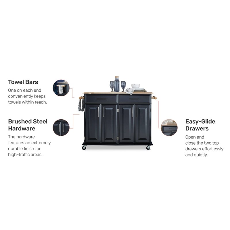 Homestyles Dolly Madison Wood Rolling Kitchen Cart in Black