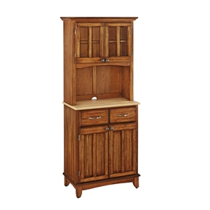 homestyles cottage oak wood buffet with natural wood top and 2-door panel hutch