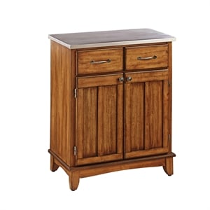 homestyles cottage oak wood buffet kitchen island with stainless steel top