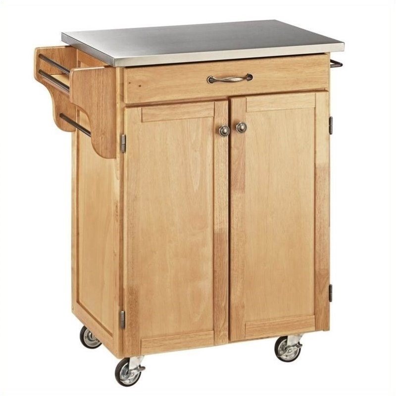 Homestyles Wood Cart with Stainless Steel Top in Natural Oak Cymax Business