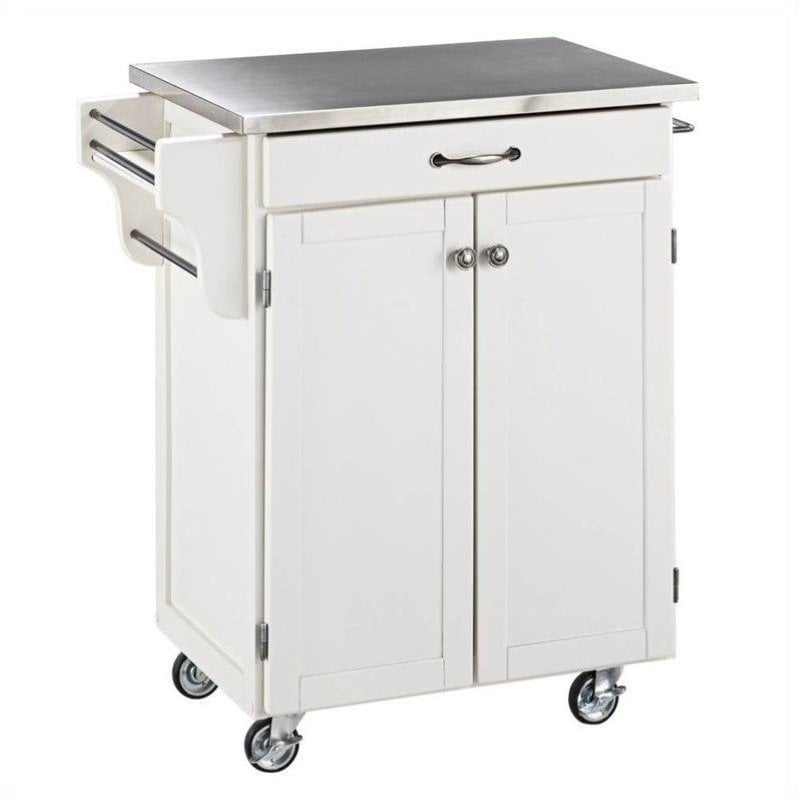 White Kitchen Cart with Stainless Steel Top - 9001-0022