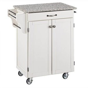 HomestylesWood Cart with Salt and Pepper Granite Top in Off White