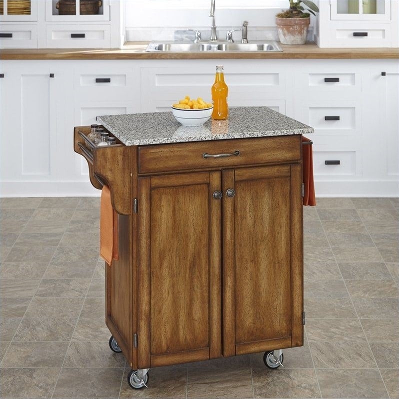 Homestyles Cottage Oak Wood Cart with Salt and Pepper Granite Top ...