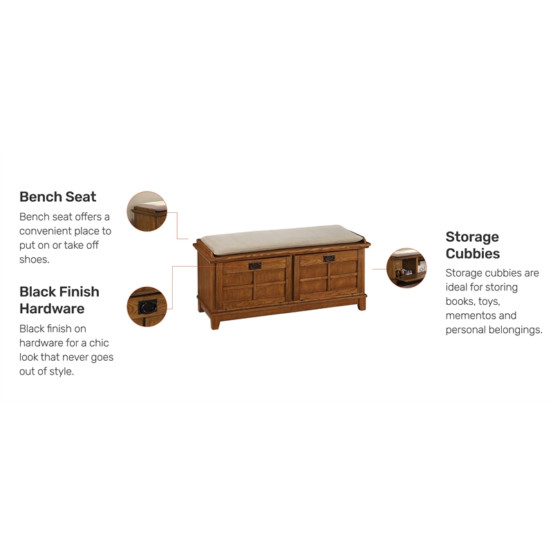 Homestyles Arts & Crafts Wood Storage Bench in Brown