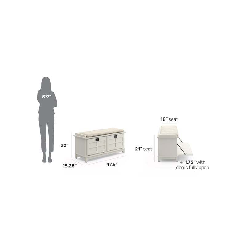 Homestyles Arts & Crafts Wood Storage Bench in Off White