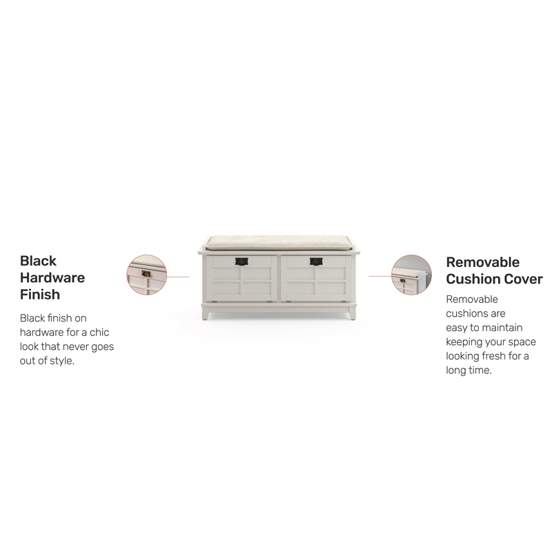 Homestyles Arts & Crafts Wood Storage Bench in Off White