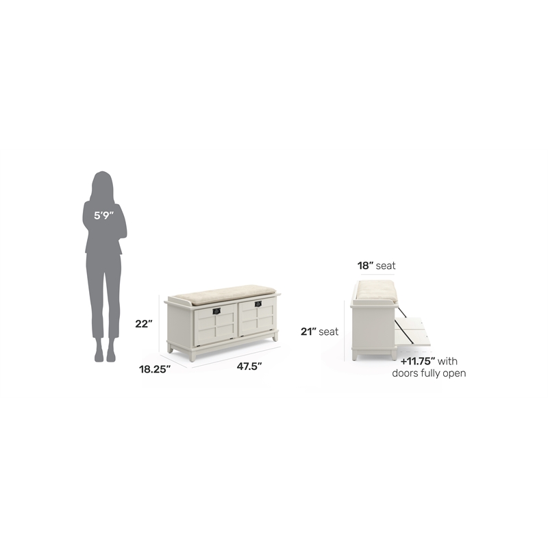 Homestyles Arts & Crafts Wood Storage Bench in Off White