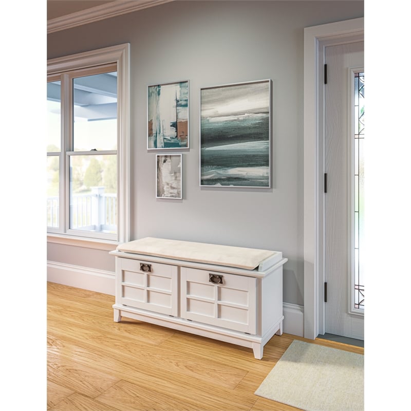 Homestyles Arts & Crafts Wood Storage Bench in Off White