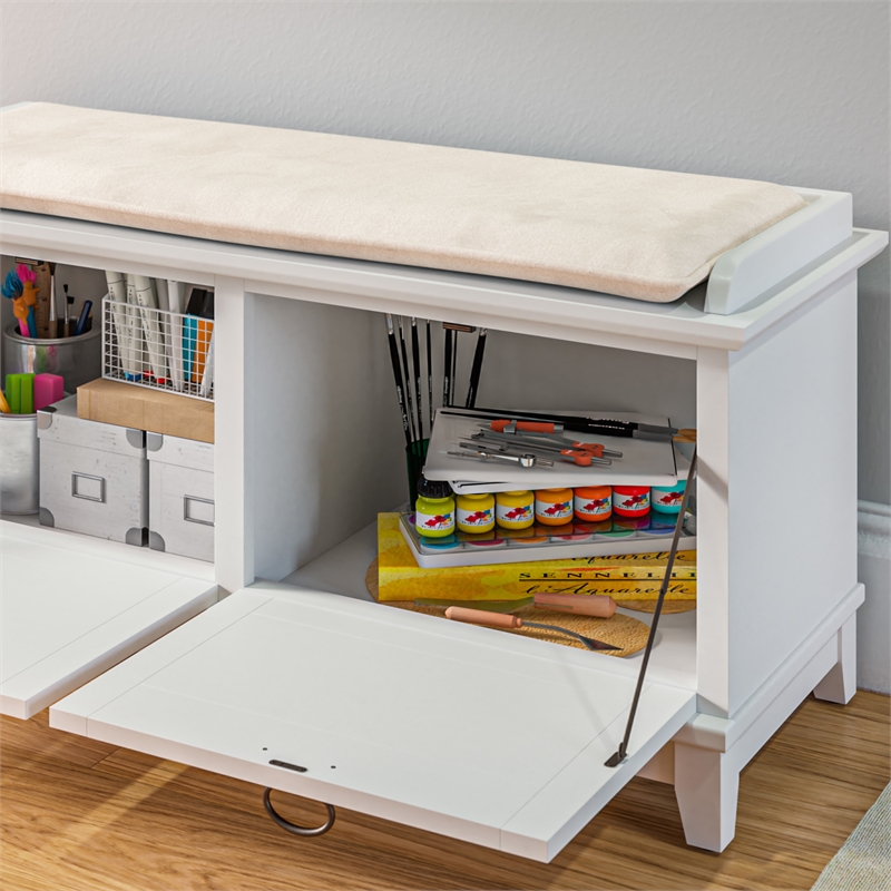 Homestyles Arts & Crafts Wood Storage Bench in Off White