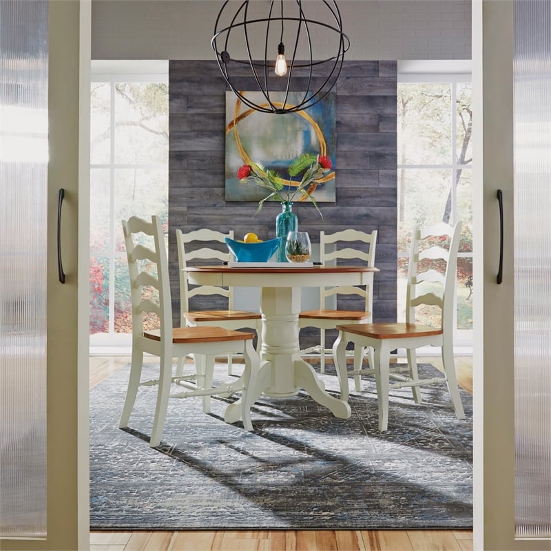 Homestyles French Countryside Wood 5 Piece Dining Set in Off White
