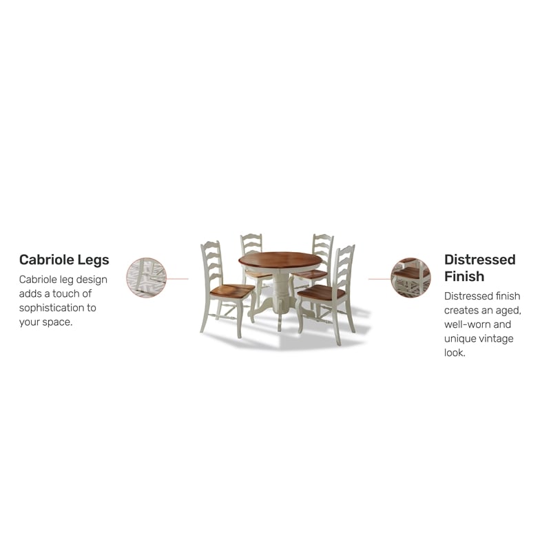 Homestyles French Countryside Wood 5 Piece Dining Set in Off White