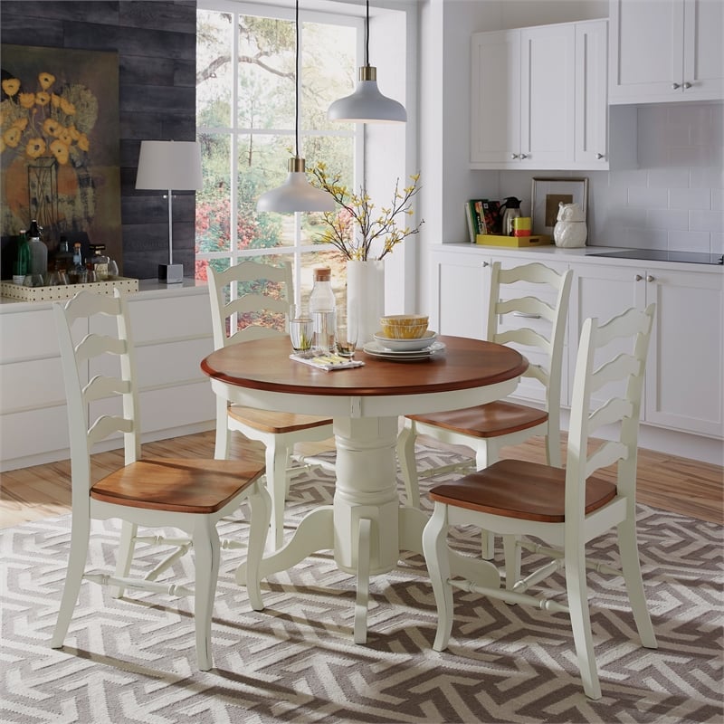 Homestyles French Countryside Wood 5 Piece Dining Set in Off White
