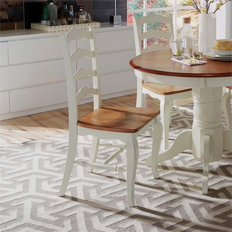 Homestyles French Countryside Dining Chair in Oak and Rubbed White (Set of 2)