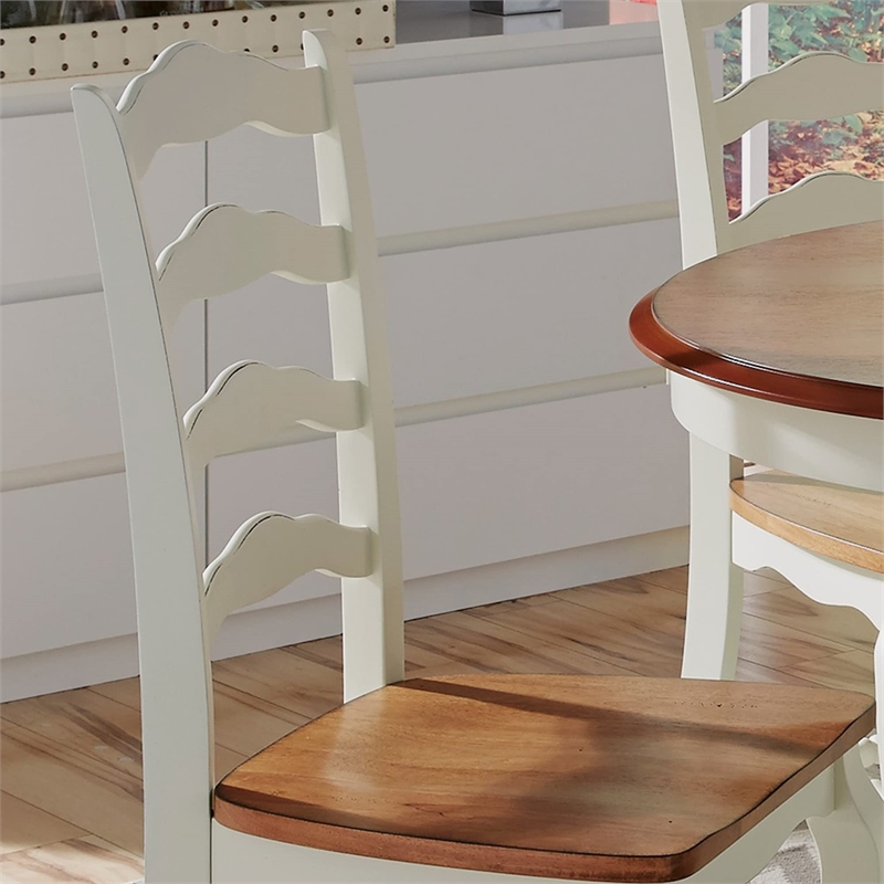Homestyles French Countryside Dining Chair in Oak and Rubbed White (Set of 2)