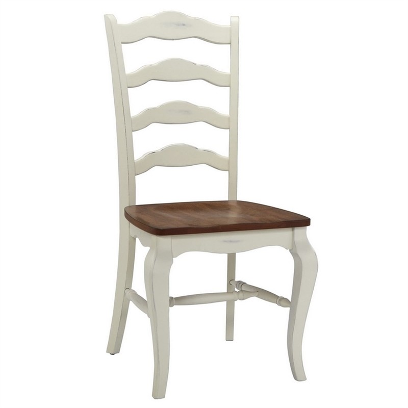 Homestyles French Countryside Dining Chair in Oak and Rubbed White (Set of 2)