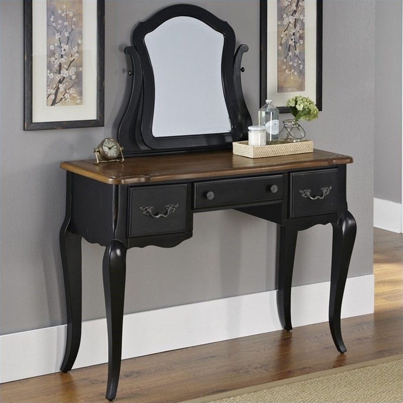 Warm Cherry Wood Makeup Vanity Table with Mirror and Bench 429290