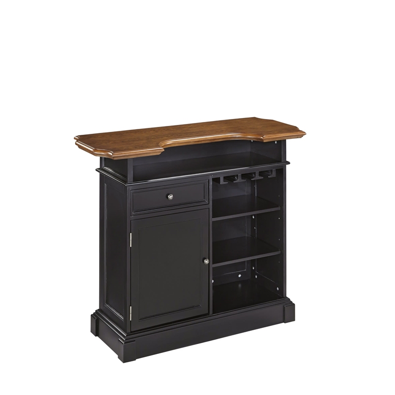 Homestyles Americana Black Wood Bar with Drawer and Wine Glass Storage