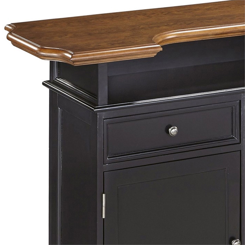 Homestyles Americana Black Wood Bar with Drawer and Wine Glass Storage