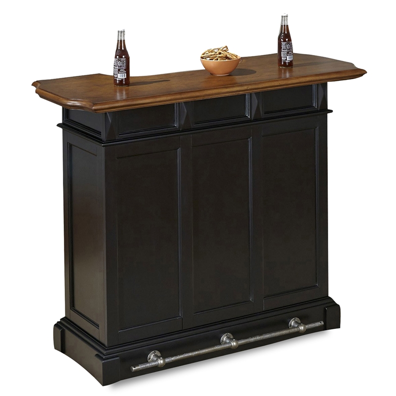 Homestyles Americana Black Wood Bar with Drawer and Wine Glass Storage