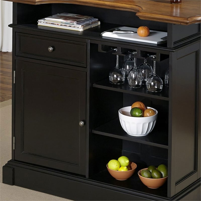Homestyles Americana Black Wood Bar with Drawer and Wine Glass Storage