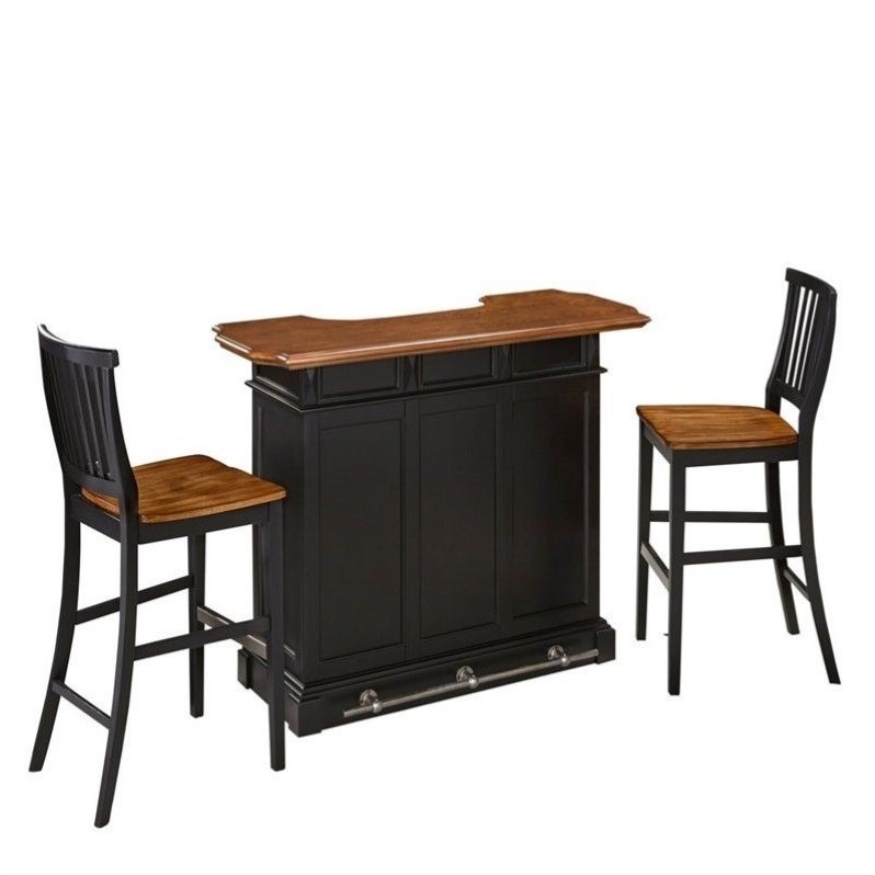 Home Styles Americana Home Bar and Two Stools in Black Oak 95385017613