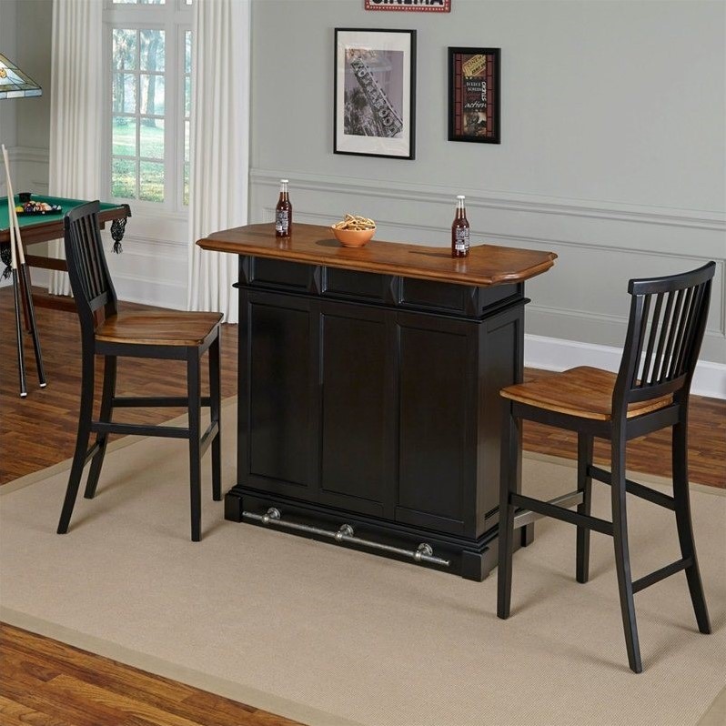 Home Bar And Two Stools In Black Oak 5003 998