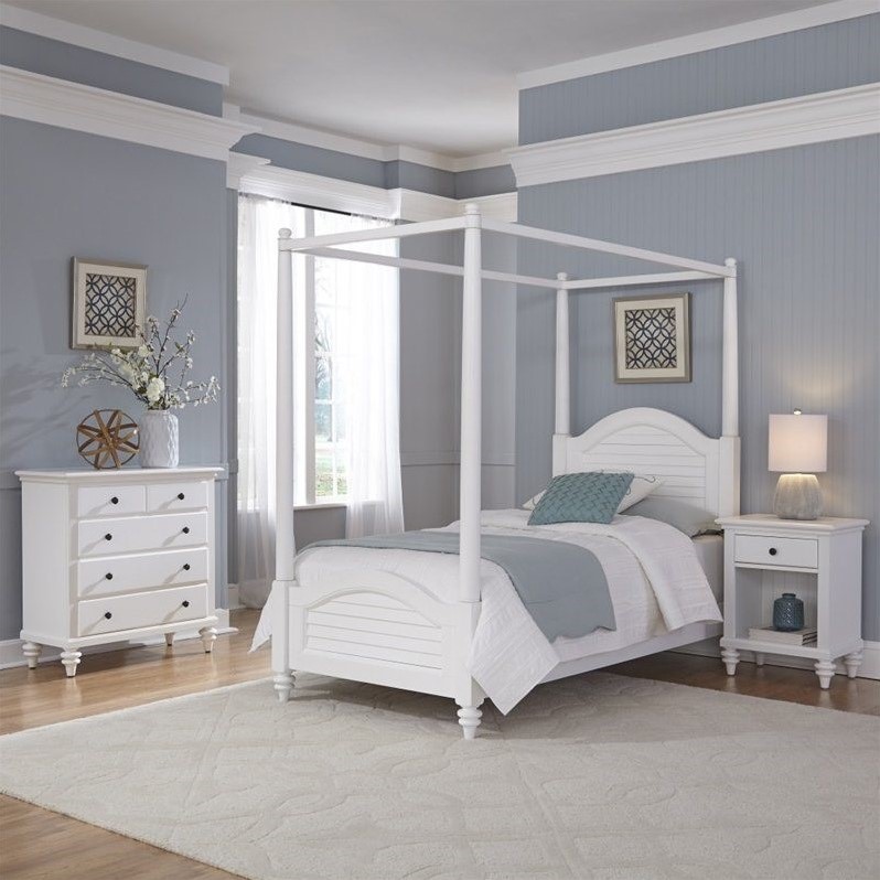 3 Piece Wood Twin Canopy Bedroom Set in White  55434102