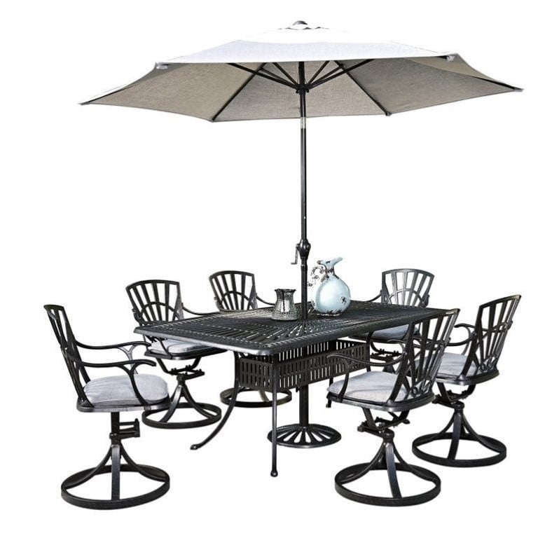 8 Piece Patio Dining Set with Umbrella in Charcoal - 5560-3756C