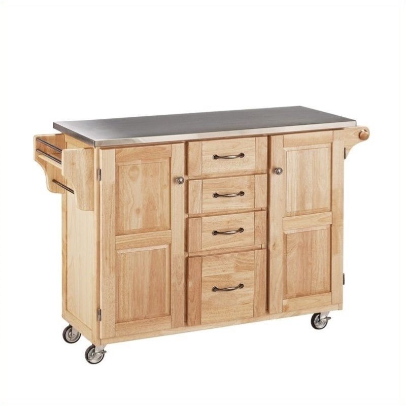 Natural Wood Cart with Stainless Steel Top 91001012