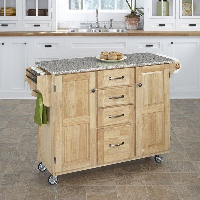 Homestyles Natural Wood Island Cart, Home Styles Kitchen Island Granite Top
