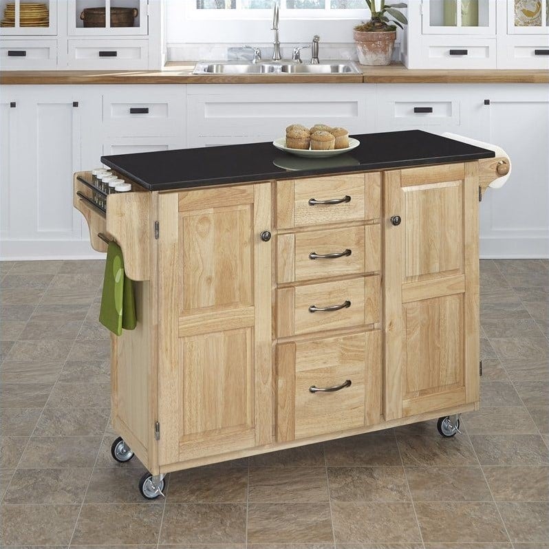 Homestyles Natural Kitchen Cart With, Granite Top Rolling Kitchen Cart Island