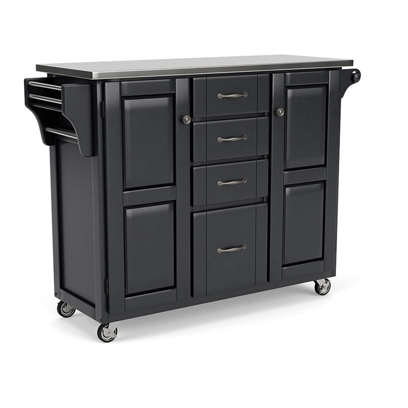Homestyles Create-a-Cart Solid Wood Kitchen Cart w/Stainless Steel Top in Black
