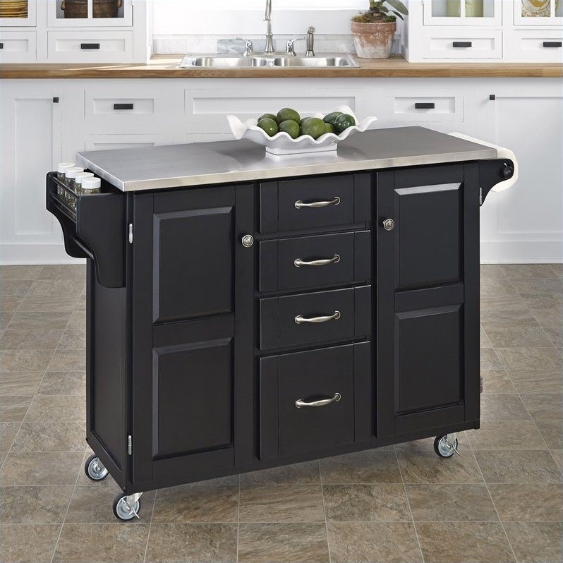 Home Styles Stainless Steel Kitchen Island Cart in Black ...