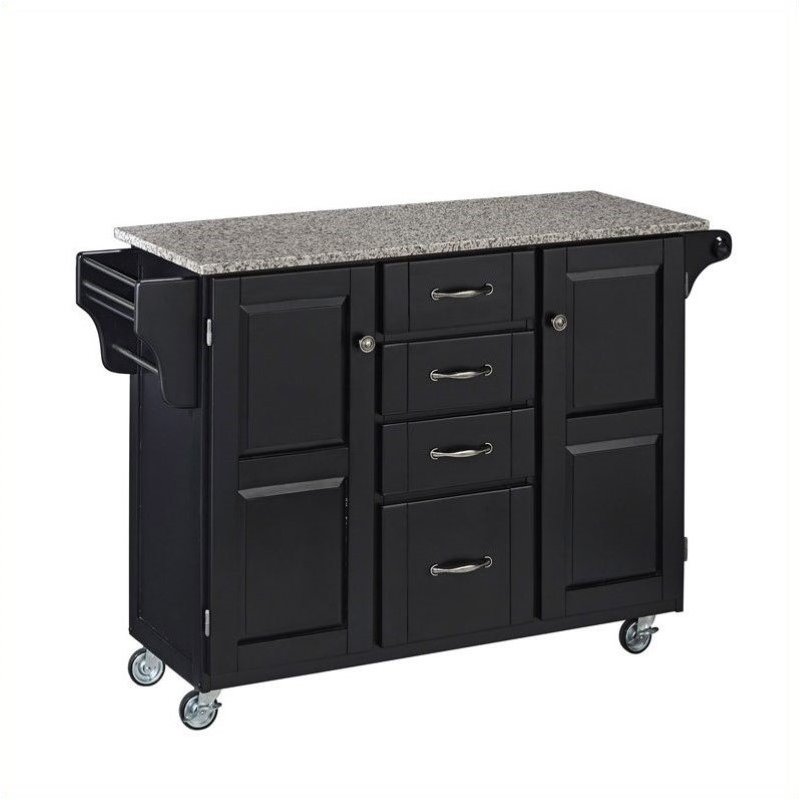 Home Styles Salt and Pepper Granite Kitchen Cart in Black 91001043