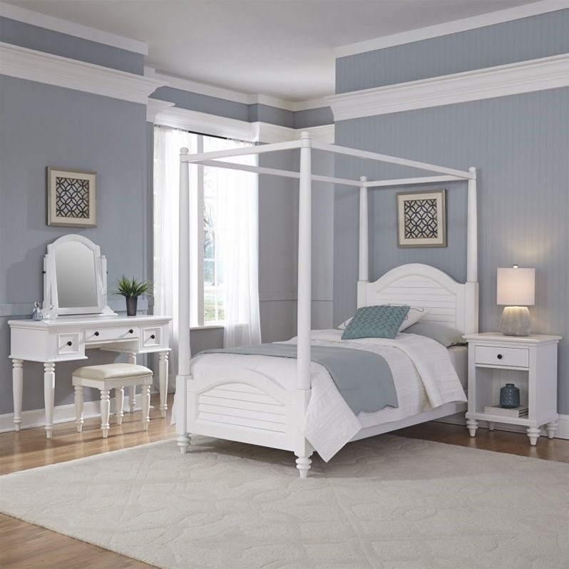 Twin Canopy Bed 4 Piece Bedroom Set In White 5543 4106 Twin Canopy Bed 4 Piece Bedroom Set In White