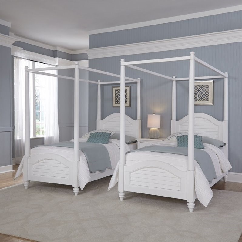 Home Styles Bermuda 2 Twin Canopy Beds And Night Stand In White Home Styles Bermuda 2 Twin Canopy Beds And Night Stand In White
