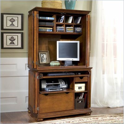 Home Styles Furniture Homestead Cabinet with Hutch in Distressed Warm Oak