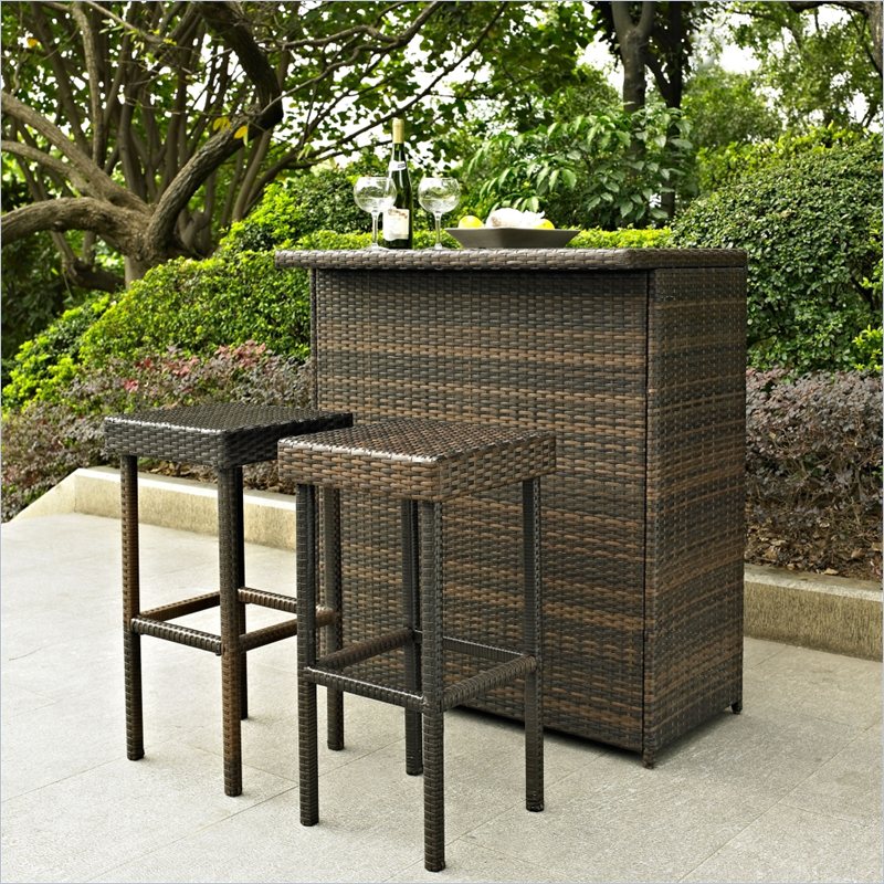 Crosley Furniture Palm Harbor 3 Piece Outdoor Wicker Bar Set