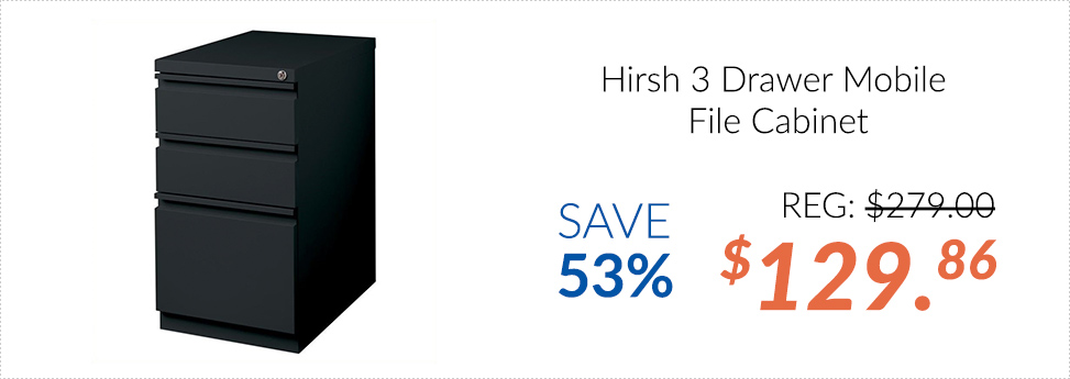 Hirsh 3 Drawer Mobile File Cabinet $129.86 - Save 53%
