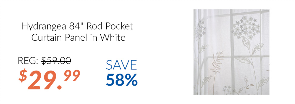 Hydrangea 84" Rod Pocket Curtain Panel in White $29.99 - Save 58%