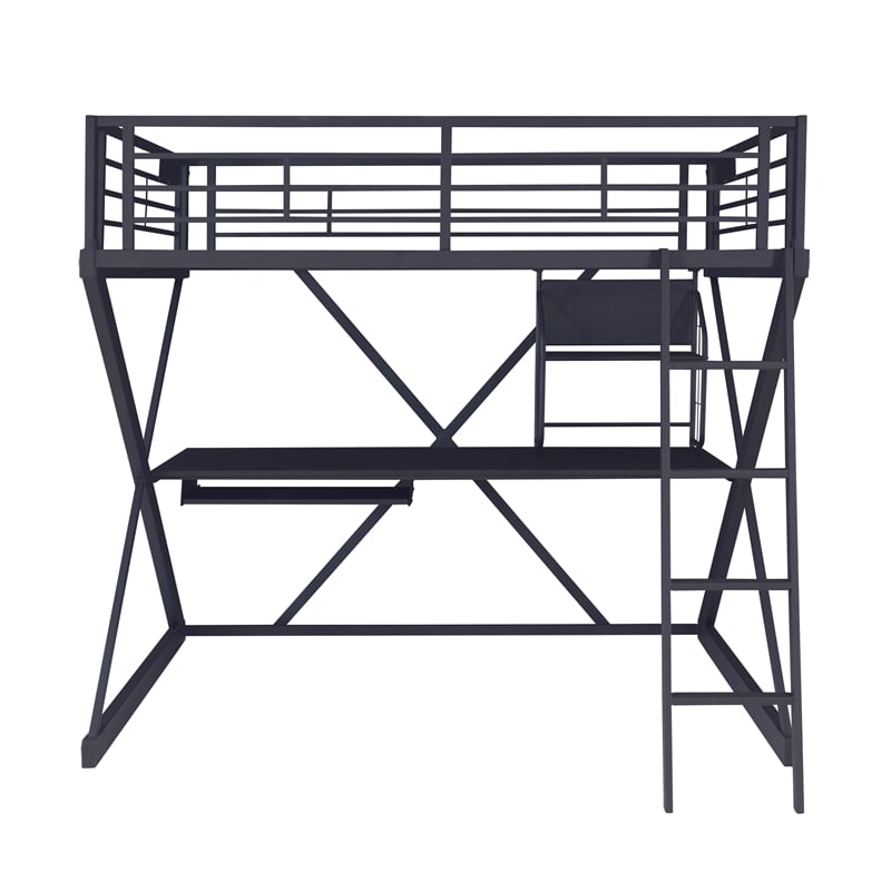 Linon Z-Bedroom Full Size Bunk Bed/Study Loft in Black Heavy Gauge Steel