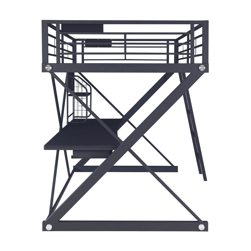 Linon Z-Bedroom Full Size Bunk Bed/Study Loft in Black Heavy Gauge Steel
