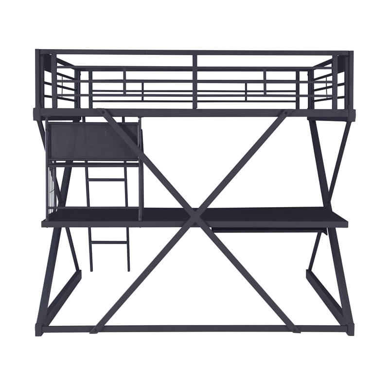 Linon Z-Bedroom Full Size Bunk Bed/Study Loft in Black Heavy Gauge Steel