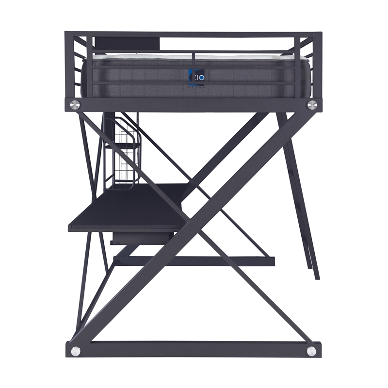 Linon Z-Bedroom Full Size Bunk Bed/Study Loft in Black Heavy Gauge Steel
