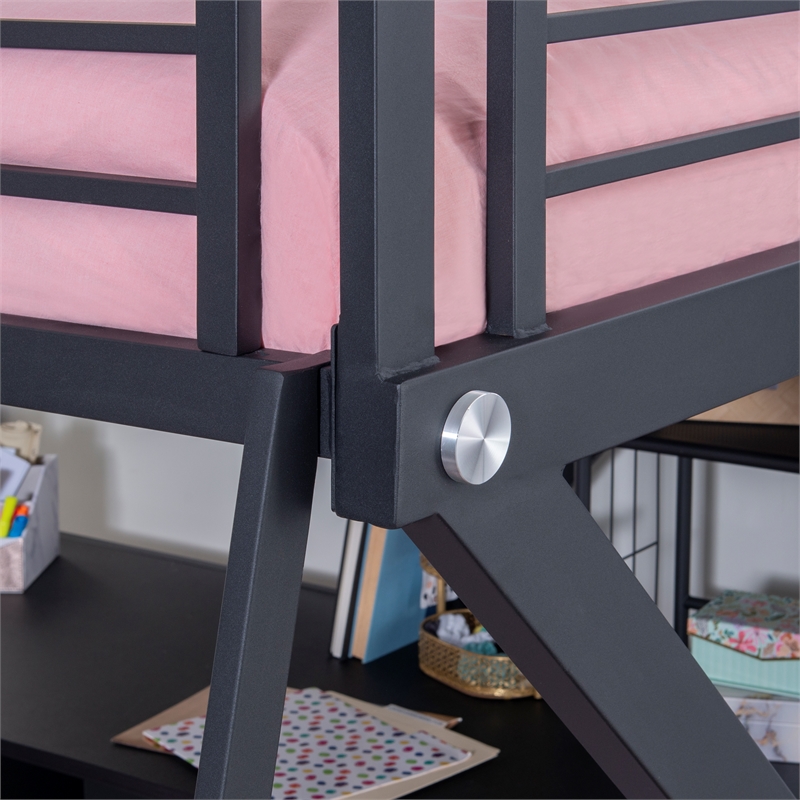 Linon Z-Bedroom Full Size Bunk Bed/Study Loft in Black Heavy Gauge Steel