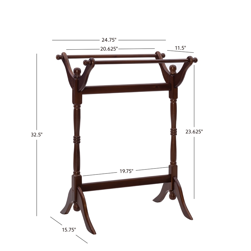 Linon Heirloom Solid Pine Wood Double Bar Blanket Rack in Cherry Stain