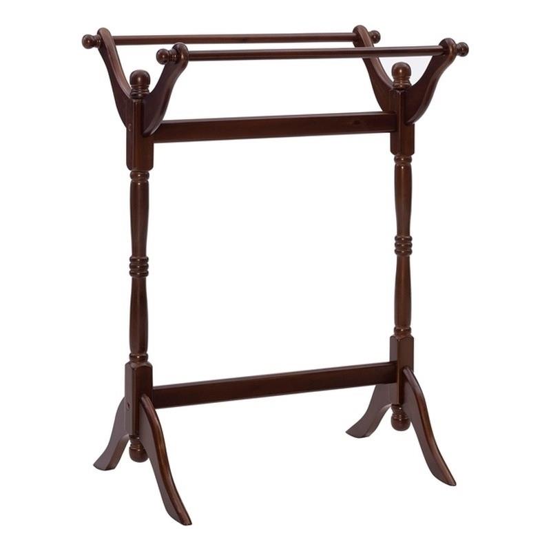 Linon Heirloom Solid Pine Wood Double Bar Blanket Rack in Cherry Stain